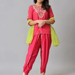AURELIA Girls Pink & Green Printed Tunic & Dhoti Pants with Dupatta-image-22