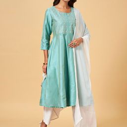 YU by Pantaloons Ethnic Motif Yoke Design Kurta With Trousers & Dupatta-1