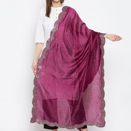 Clora Creation Violet Embroidered Dupatta with Sequinned image 1