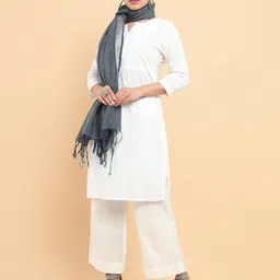 Soch Navy Blue Solid Tasselled Dupatta-7
