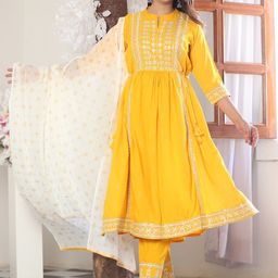 TOULIN Ethnic Motifs Embroidered Empire Kurta With Palazzos & Dupatta-picture-50