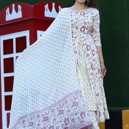TOULIN Floral Printed Flared Kurta With Palazzos & Dupatta-30