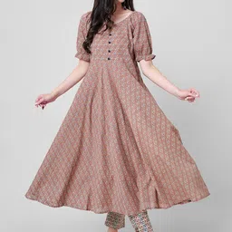JANAKDULARI CREATION Floral Printed Anarkali Pure Cotton Kurta with Trousers & Dupatta-image-29