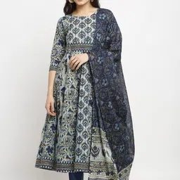 Roly Poly Ethnic Motifs Printed Pure Cotton A Line Kurta With Trousers & Dupatta-picture-41