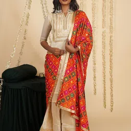 TEEJH Ethnic Motifs Embroidered Phulkari Dupatta-picture-3