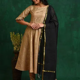 AKS Floral Printed Zari Anarkali Kurta With Trousers & Dupatta-53