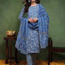 KALINI Floral Printed Straight Kurta With Trousers & Dupatta-image-51