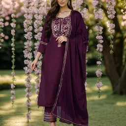 KALINI Floral Yoke Design Mirror Work Kurta with Trousers & Dupatta image 1
