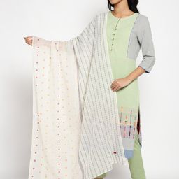 W Women White & Yellow Printed Pure Cotton Dupatta-image-24