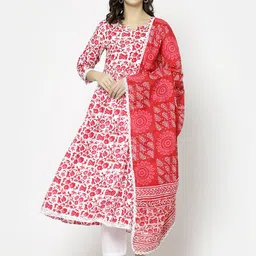 NEW STYLISH Floral Printed Regular Kurta with Trousers & Dupatta-0