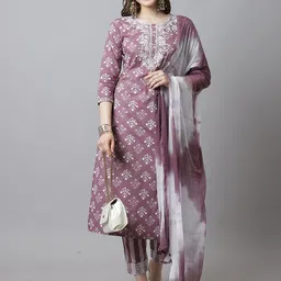 KALINI Floral Embroidered Regular Pure Cotton Kurti with Trousers & With Dupatta-picture-35