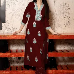 KALINI Floral Printed V-Neck Straight Kurta With Palazzos And Dupatta-42