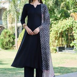 GoSriK Notch Neck Straight Kurta With Palazzos And Dupatta-11