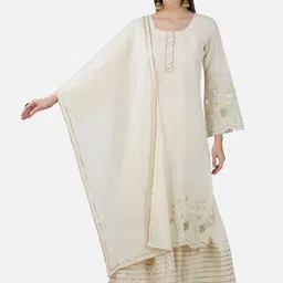 BCZ Style Floral Embroidered Pure Cotton Kurta with Sharara & Dupatta-picture-50