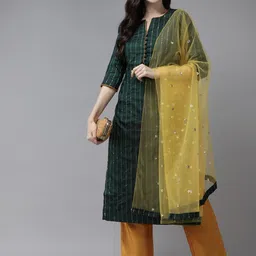 PANIT Woven Design Sequinned Notch Collar Kurta with Trousers & Dupatta-49