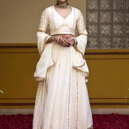 BAARO MASI Woven Design V-Neck Gotta Patti Ready To Wear Lehenga Choli With Dupatta-13