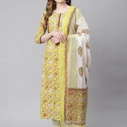 Sringam Women Lime Green Ethnic Motifs Kurta with Trousers & With Dupatta-picture-12