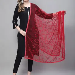LOOM LEGACY Floral Embroidered Thread Work Dupatta-image-55