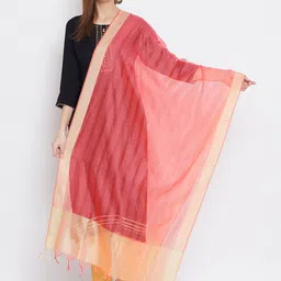 Clora Creation Women Pink & Gold Striped Tissue Silk Dupatta-picture-32