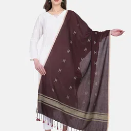 THE WEAVE TRAVELLER Maroon & Grey Woven Design Handloom Dupatta-39