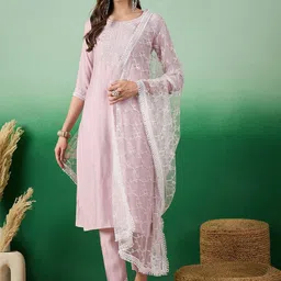 Sangria Legend Zari Embroidered Kurta & Trousers With Dupatta-image-68
