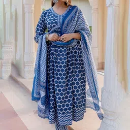 KALINI Ethnic Motifs Printed Regular Anarkali Kurta With Trousers & Dupatta image 1