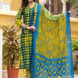 KALINI Dyed Regular Kurta with Trousers & Dupatta-12