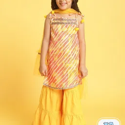 Nauti Nati Girls Striped Shoulder Straps Gotta Patti Kurti With Sharara & Dupatta-image-52