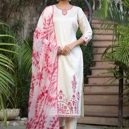 KALINI Women Embroidered Regular Kurta with Trousers & With Dupatta-27