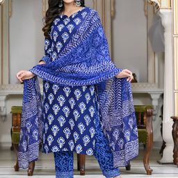 KALINI Ethnic Motifs Printed Regular Kurta With Trousers & Dupatta-11