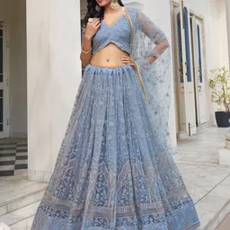 FABPIXEL Embroidered Sequinned Semi-Stitched Lehenga & Unstitched Blouse With Dupatta-10