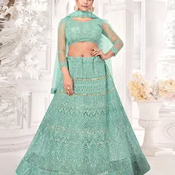 Kvsfab Embroidered Net Semi-Stitched Lehenga & Unstitched Blouse With Dupatta-picture-4