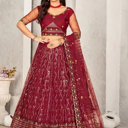 Warthy Ent Embroidered Thread Work Semi-Stitched Lehenga & Unstitched Blouse With Dupatta-picture-17