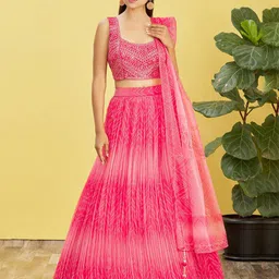FABPIXEL Embellished Mirror Work Semi-Stitched Lehenga & Unstitched Blouse With Dupatta-image-48