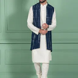 KISAH Men Navy Blue Kurta with Churidar-picture-27