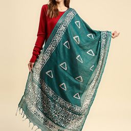 Dupatta Bazaar Women Teal & White Ethnic Motifs Printed Batik Dupatta-30