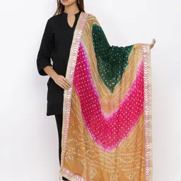 SOUNDARYA Multicoloured Printed Art Silk Bandhani Dupatta with Gotta Patti-36