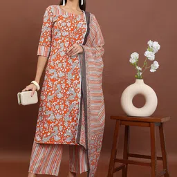 KETCH Floral Printed Straight Kurta With Palazzos & Dupatta-image-27