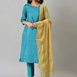 W Festive Silk Kurta With Slim Pant & Dupatta-54
