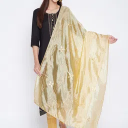 Clora Creation Tan Ethnic Motifs Embroidered Dupatta with Mirror Work-0