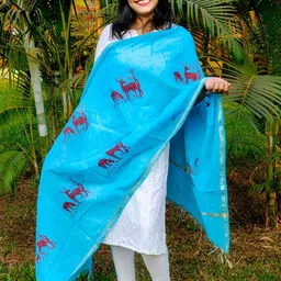 Apaapi Threads of glory Ethnic Motifs Printed Chanderi Dupatta-image-69