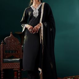Varanga Women Ethnic Motifs Embroidered Regular Mirror Work Kurta with Trousers & With Dupatta-35