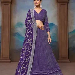 JIHU CULTURE Embroidered Semi-Stitched Lehenga & Blouse With Dupatta-image-20
