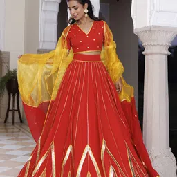 Ragavi Embroidered V-Neck Cotton Ready to Wear Lehenga & Blouse With Dupatta-picture-29