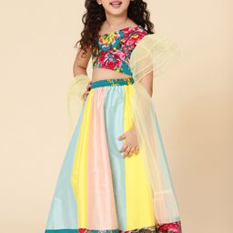 A T U N Girls Blue & Pink Printed Ready to Wear Lehenga & Blouse With Dupatta-image-28