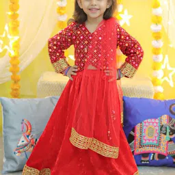 BownBee Girls Embellished Ready To Wear Lehenga & Blouse With Dupatta-12
