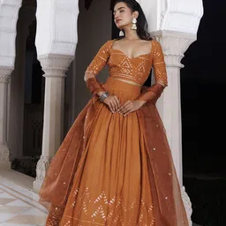 Ragavi Embellished Square Neck Cotton Ready to Wear Lehenga & Blouse With Dupatta-picture-31