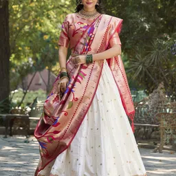 LOOKNBOOK ART Woven Design Silk Semi Stitched Lehenga & Unstitched Blouse With Dupatta-picture-25