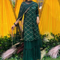 Libas Women Green Regular Mirror Work Kurta with Sharara & With Dupatta-picture-27