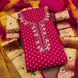 KALINI Ethnic Motifs Woven Design Beads and Stones Pure Cotton Unstitched Dress Material-image-16